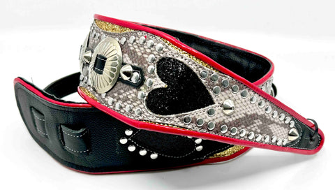RJ Cash Red Heart - Leather Guitar Strap - Hand Made in Brooklyn, NY