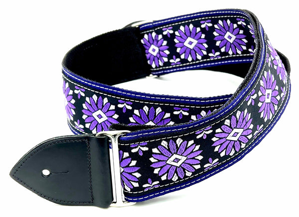 Harold Purple/Black - Leather Guitar Strap - Hand Made in Brooklyn