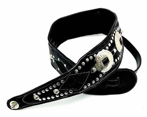 RJ Cash Black - Leather Guitar Strap - Hand Made in Brooklyn, NY.