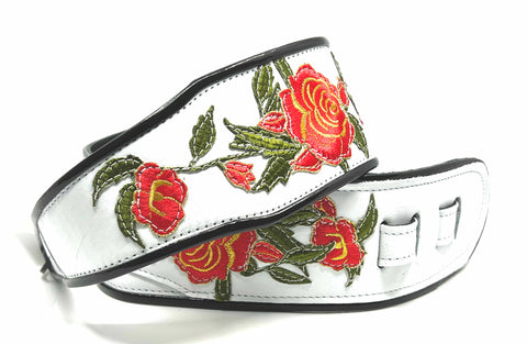 Stella White - Leather Guitar Strap - Hand Made in Brooklyn, NY.