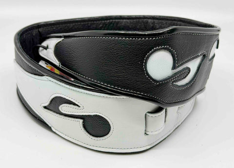 SRV style - Music Notes - Black & White - 1 - Leather Guitar Strap - Hand Made in Brooklyn, NY 