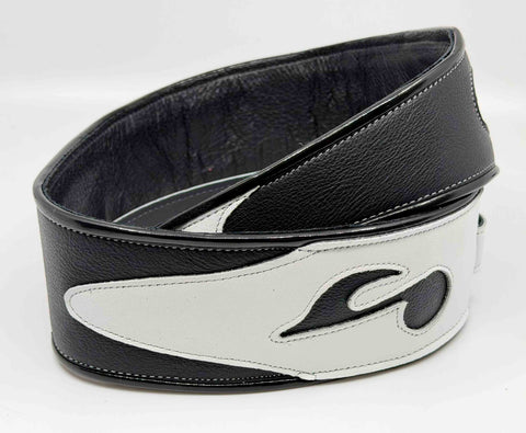 SRV style - Music Notes - Black & White - 1 - Leather Guitar Strap - Hand Made in Brooklyn, NY 