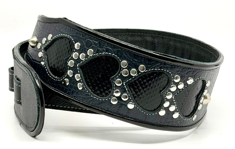 RJ Cash Black Heart - Leather Guitar Strap - Hand Made in Brooklyn, NY