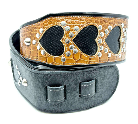 RJ Cash Black/Brown Heart - Leather Guitar Strap - Hand Made in Brooklyn, NY