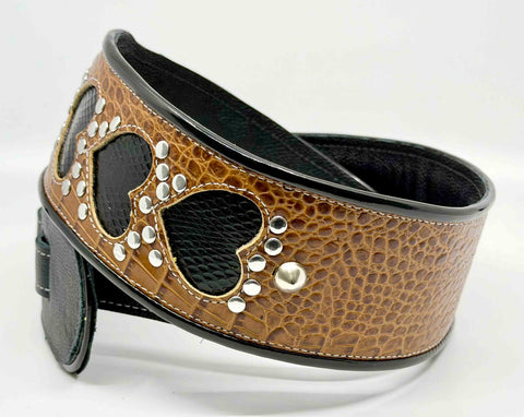 RJ Cash Black/Brown Heart - Leather Guitar Strap - Hand Made in Brooklyn, NY