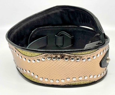 RJ Cash Black/Gold Heart - Leather Guitar Strap - Hand Made in Brooklyn, NY