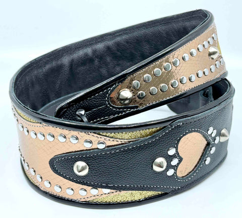 RJ Cash Black/Gold Heart - Leather Guitar Strap - Hand Made in Brooklyn, NY