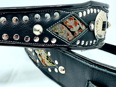 RJ Cash Black - Leather Guitar Strap 2 - Hand Made in Brooklyn, NY