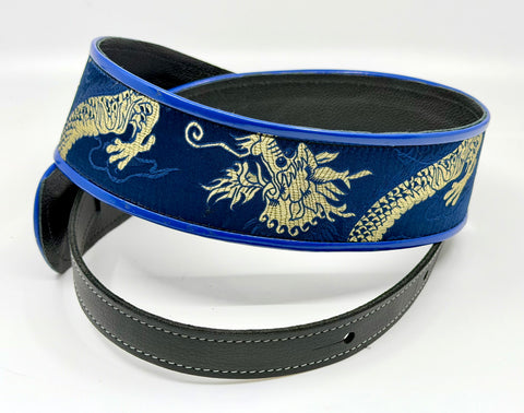 Mark's Dragons Blue/Silver - Leather Guitar Strap - Hand Made in Brooklyn, NY. - #1
