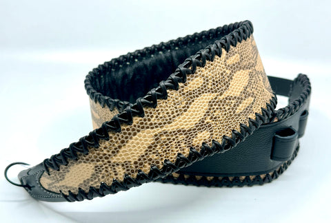 RJ Cash Snake Skin - Tan - Leather Laced Guitar Strap - Hand Made in Brooklyn, NY