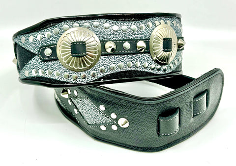 RJ Cash Stingray - Black & White - Leather Guitar Strap - Hand Made in Brooklyn, NY