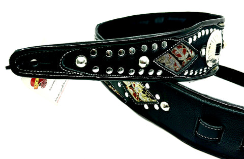 RJ Cash Black - Leather Guitar Strap 2 - Hand Made in Brooklyn, NY