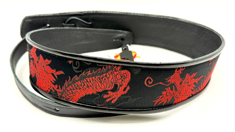 Mark's Dragons Red/Black - Leather Guitar Strap - Hand Made in Brooklyn, NY. - #2