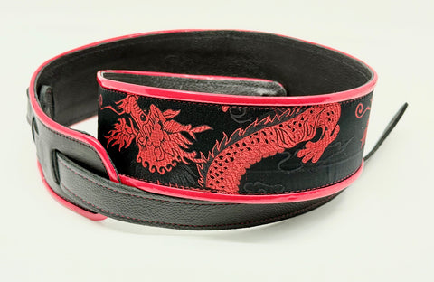 Mark's Dragons Red/Black - Leather Guitar Strap - Hand Made in Brooklyn, NY. - #2