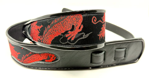 Mark's Dragons Red/Black - Leather Guitar Strap - Hand Made in Brooklyn, NY. - #2