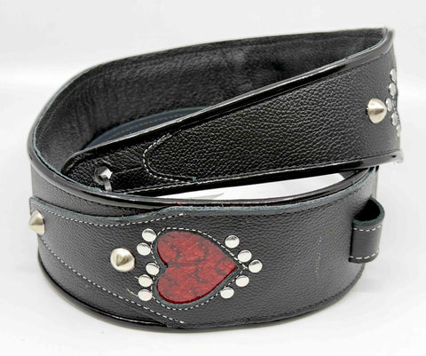 Gracie Heart - Leather Guitar Strap - Black and Red Heart - Handmade in Brooklyn, NY. 