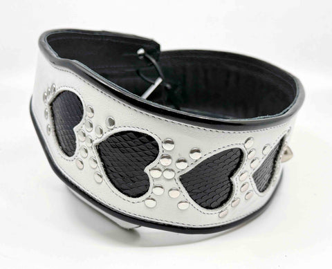 Gracie Heart - Leather Guitar Strap - White and Black Heart - Handmade in Brooklyn, NY. 