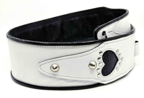Gracie Heart - Leather Guitar Strap - White and Black Heart - Handmade in Brooklyn, NY. 