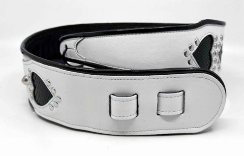 Gracie Heart - Leather Guitar Strap - White and Black Heart - Handmade in Brooklyn, NY. 