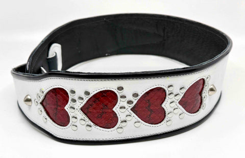 Gracie Heart - Leather Guitar Strap - White and Red Heart - Handmade in Brooklyn, NY. 