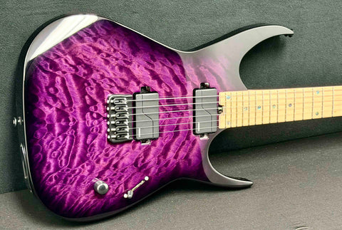 Dean Guitars - USA - Exile - Jon Donias - Trans Purple Burst - Quilt Maple Top - BIrdseye 5 Piece Maple/Walnut Slim C Neck - 25 1/2" Scale - 24 Jumbo Stainless Steel Frets - Fishman Fluence Modern Pickups - OHSC
