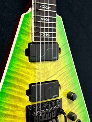 Dean Guitars - USA - Custom Shop One Off - Vengeance - Flame Orientation Maple Top - Slime Gloss Finish - 24 Jumbo Stainless Steel Frets - Fishman Fluence AB1/CB1 Pickups - Floyd Rose Tremolo - Black Hardware - OHSC - Call for Best Price !!!