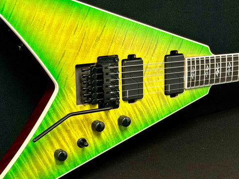 Dean Guitars - USA - Custom Shop One Off - Vengeance - Flame Orientation Maple Top - Slime Gloss Finish - 24 Jumbo Stainless Steel Frets - Fishman Fluence AB1/CB1 Pickups - Floyd Rose Tremolo - Black Hardware - OHSC - Call for Best Price !!!