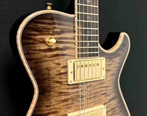 Knaggs Guitars - Influence Kenai - Eric Steckel - Sand Dune Burst - T2 Maple Top - Gloss Nitro Finish - Ebony Fretboard with Morning Star Inlays  - Full Maple Binding - Gold Hardware - Seymour Duncan "Candy" Pickups - OHSC