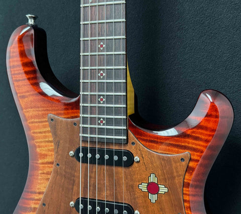 Knaggs Guitars - Severn Trem HSS - 15th Anniversary Navajo Sun - Gloss Nitro Fire Burst - T1 Maple/Alder Body - T1 Maple Neck - Bare Knuckle Aftermath & Fralin Blues Special Pickups - Nickel Hardware - OHSC - Call for Best Price !!!