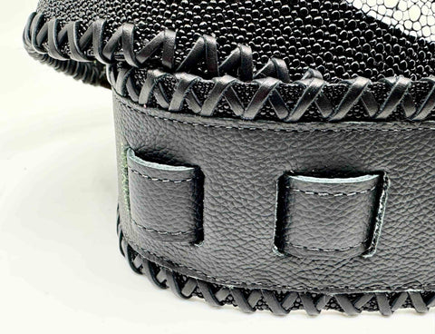 RJ Cash - Real Stingray Skin - Black - Leather Laced - Guitar Strap - Handmade in Brookyn, NY.