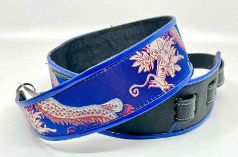 Mark's Dragons Blue/Silver - Leather Guitar Strap - Hand Made in Brooklyn, NY. - #2