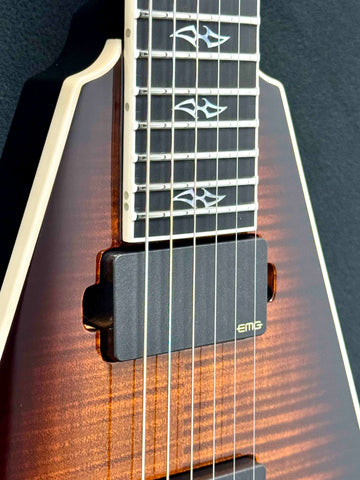  Dean Guitars - USA - Custom Shop One Off - Vengeance - Flame Maple Top & Head Stock - Tiger Eye - Gloss Finish - EMG 81 & 85 Pickups - Black Nickel Hardware - OHSC