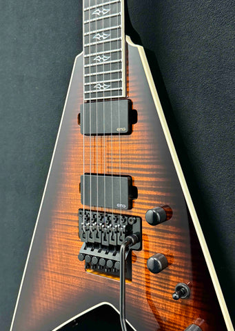  Dean Guitars - USA - Custom Shop One Off - Vengeance - Flame Maple Top & Head Stock - Tiger Eye - Gloss Finish - EMG 81 & 85 Pickups - Black Nickel Hardware - OHSC