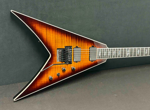  Dean Guitars - USA - Custom Shop One Off - Vengeance - Flame Maple Top & Head Stock - Tiger Eye - Gloss Finish - EMG 81 & 85 Pickups - Black Nickel Hardware - OHSC