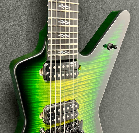 Dean Guitars - USA - ML - 7 String Custom - Emerald Burst Flame Maple Top - Reverse 7 Inline Head Stock - Floyd Rose - DMT Nostalgia 7 and Baker Act  Pickups - Black Hardware - w/OHSC