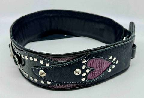 RJ Cash Purple/Black Heart - Leather Guitar Strap - Hand Made in Brooklyn, NY 
