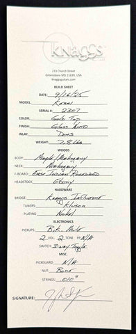 Knaggs Guitars - Kenai - Gold Top - Nickel Hardware - Knaggs Influence Bridge - Bare Knuckle Mule pickups - OHSC