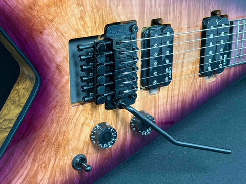 Dean Guitars - USA - Custom Shop One Off - Vengeance - Black Limba (KORINA) Body, Neck, Head Stock - AAA Burl Purple Natural Burst - Slim D Neck Profile - 12"-16" Radius - DMT Pickpus - Black Hardware - OHSC