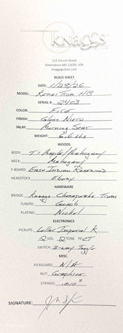 Knaggs Guitars - Influence Kenai - Hollowbody - T1 Maple Top - Fire - Gloss Nitro - R/W Fret Board - Nickel Hardware - Tremolo - OHSC