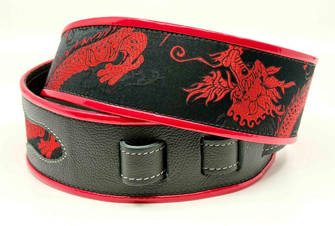 Mark's Dragons Red/Black - Leather Guitar Strap - Hand Made in Brooklyn, NY. - #1