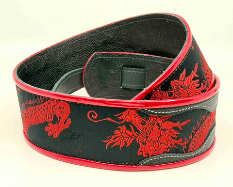 Mark's Dragons Red/Black - Leather Guitar Strap - Hand Made in Brooklyn, NY. - #1