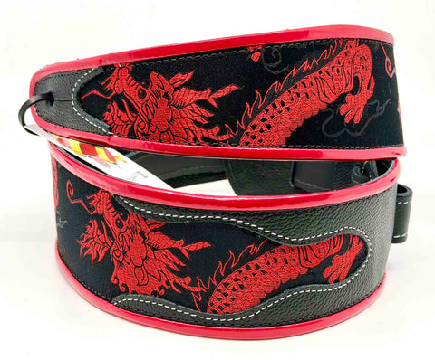 Mark's Dragons Red/Black - Leather Guitar Strap - Hand Made in Brooklyn, NY. - #1