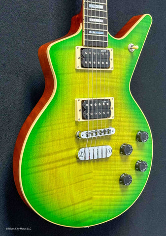 Dean Guitars - USA - Cadi Flame Top Custom - Slime Green - Dean USA DMT Double Black Pickups - Jumbo Stainless Steel Frets - Chrome Hardware - MOP Block Inlays - OHSC