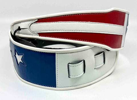 USA - Red, White, & Blue Stars & Stripes - Leather Guitar Strap - Hand Made in Brooklyn, NY