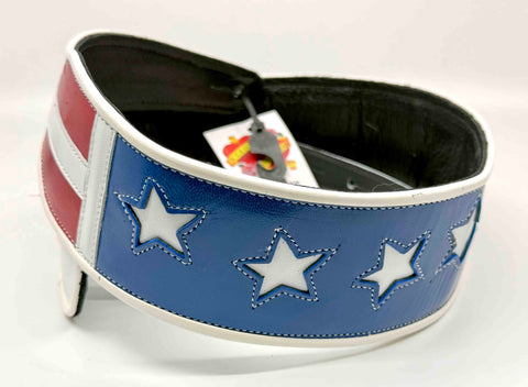 USA - Red, White, & Blue Stars & Stripes - Leather Guitar Strap - Hand Made in Brooklyn, NY