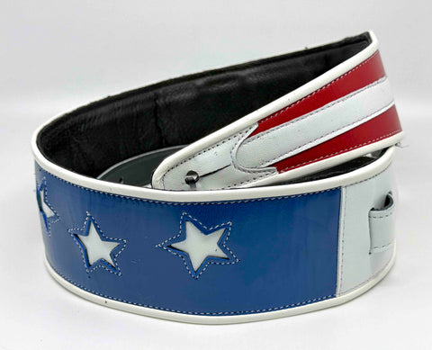 USA - Red, White, & Blue Stars & Stripes - Leather Guitar Strap - Hand Made in Brooklyn, NY
