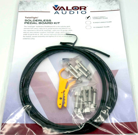 Valor Audio - Twist Tight - Solderless Kit - 10' Black Cable - 16 Right Angle / 4 Straight Plugs - w/Stripper