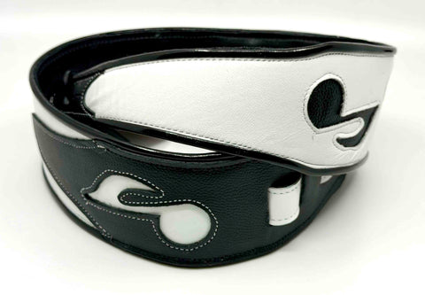 SRV style - Music Notes - Black & White - 2 - Leather Guitar Strap - Hand Made in Brooklyn, NY