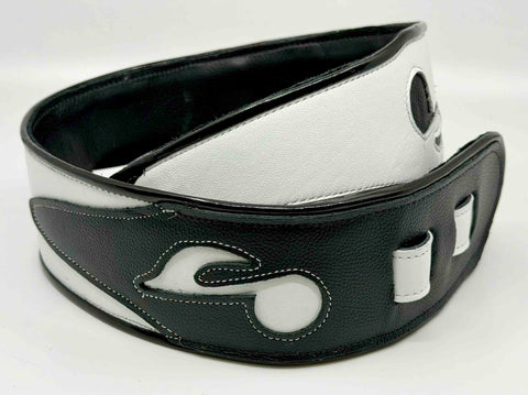 SRV style - Music Notes - Black & White - 2 - Leather Guitar Strap - Hand Made in Brooklyn, NY