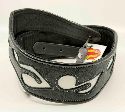 SRV style - Music Notes - Black & White - 2 - Leather Guitar Strap - Hand Made in Brooklyn, NY